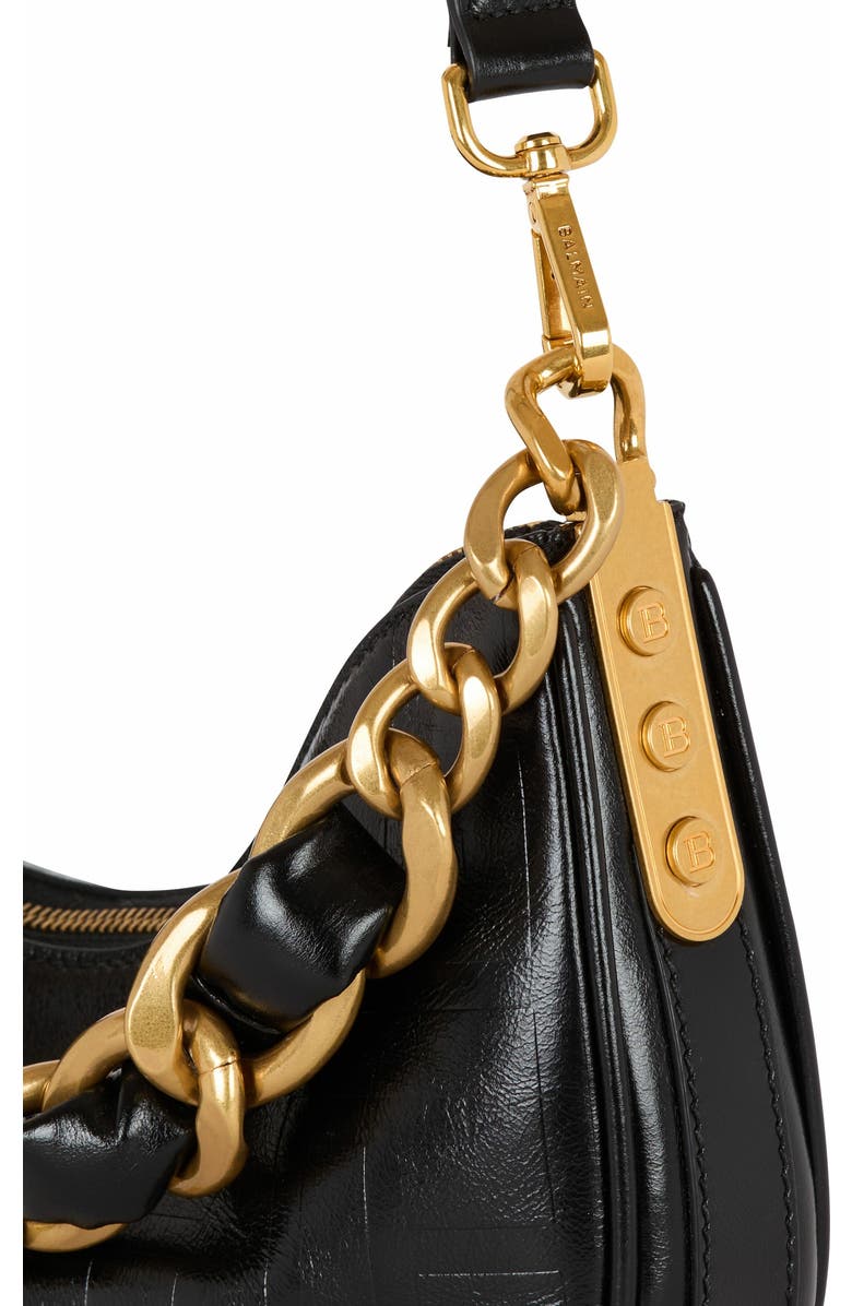Balmain 1945 Soft Moon Bag In Crinkled Calfskin Leather Embossed With A Pb Labyrinth Monogram, Alternate, color,