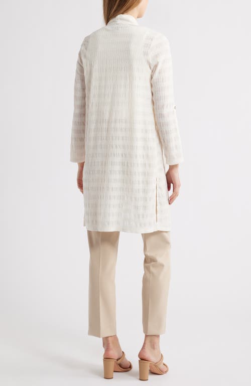 Anne Klein Sheer Stripe Open Front Longline Cardigan In Light Dune