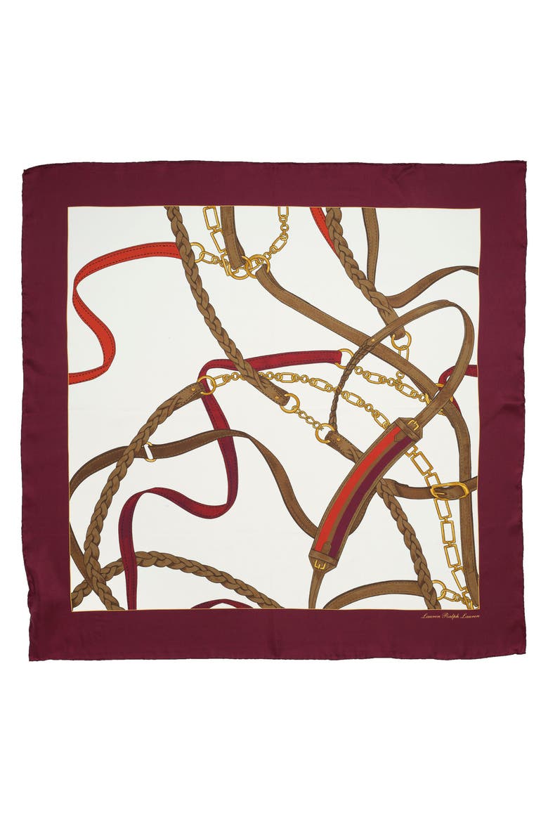 Belting Print Square Silk Scarf, Main, color, CREAM