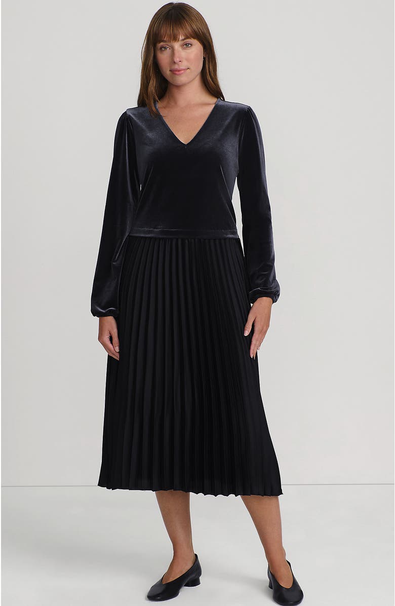 Lands' End Velvet and Satin Duet Midi Dress, Main, color, Black