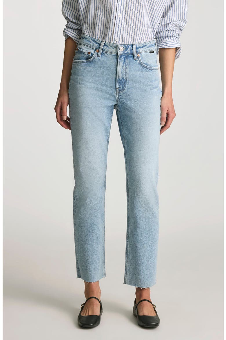 New York Raw Hem High Waist Ankle Straight Leg Jeans, Main, color, LIGHT BRUSHED CLASSIC BLUE
