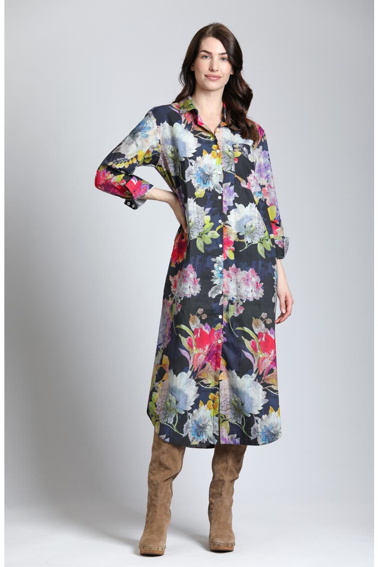 Floral Print Long Sleeve Shirtdress, Alternate, color, GREY MULTI