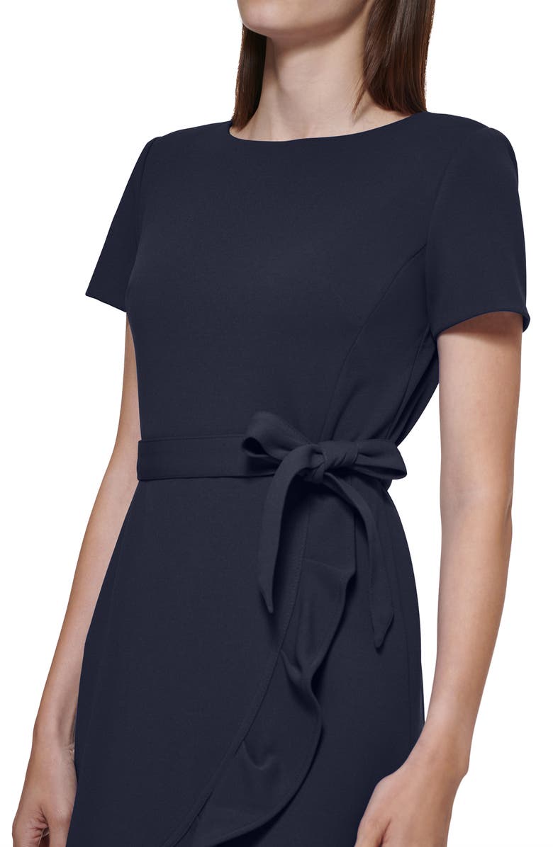Calvin Klein Tie Waist Ruffle Hem Dress, Alternate, color, Indigo