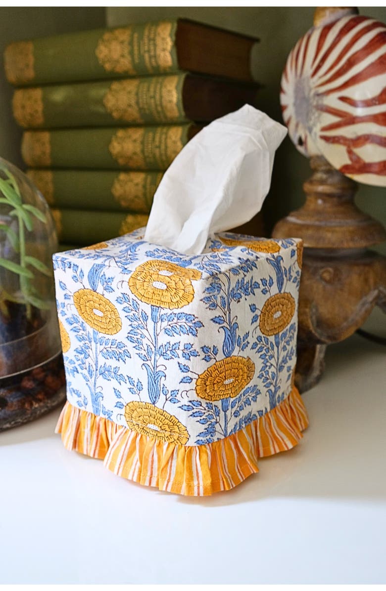 Inner Child Ruffled Tissue Box Cover, Alternate, color, Araminta Blockprint