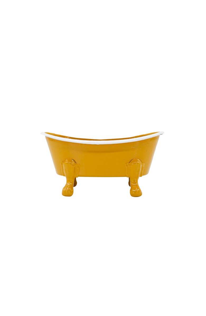 Foreside Home and Garden Mustard Enamel Bathtub Soap Dish Planter Metal, Main, color, Yellow