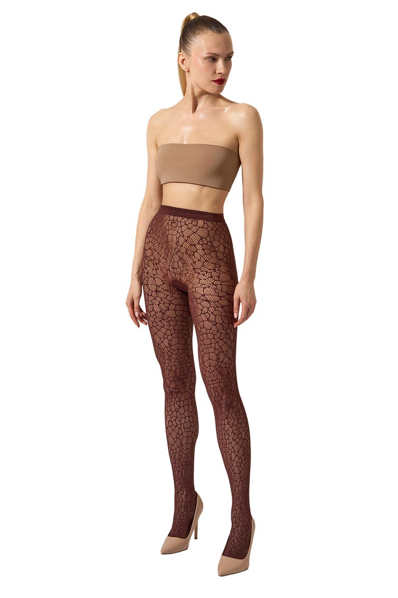 Reptile Net Tights, Alternate, color, MAHOGANY