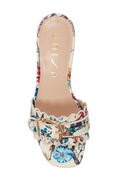 UNISA UNISA VINLEY DENIM BUCKLE SCALLOPED SLIDE SANDAL 