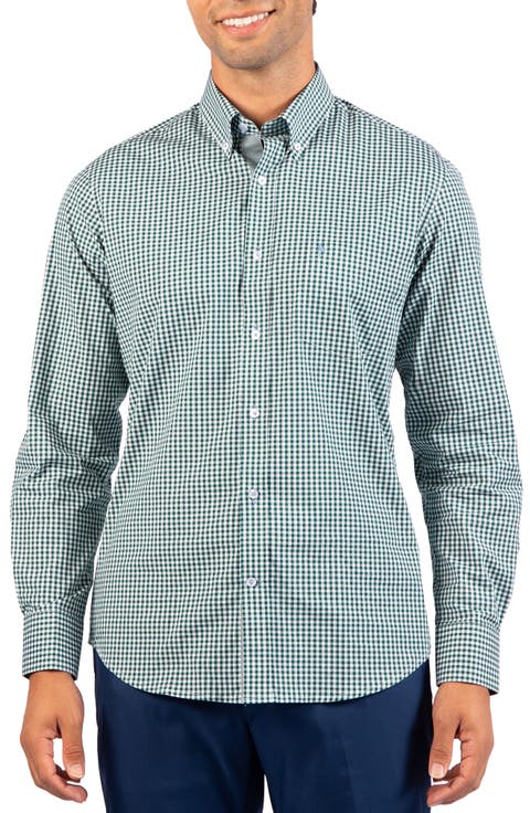 Gingham Stretch Cotton Button-Up Shirt