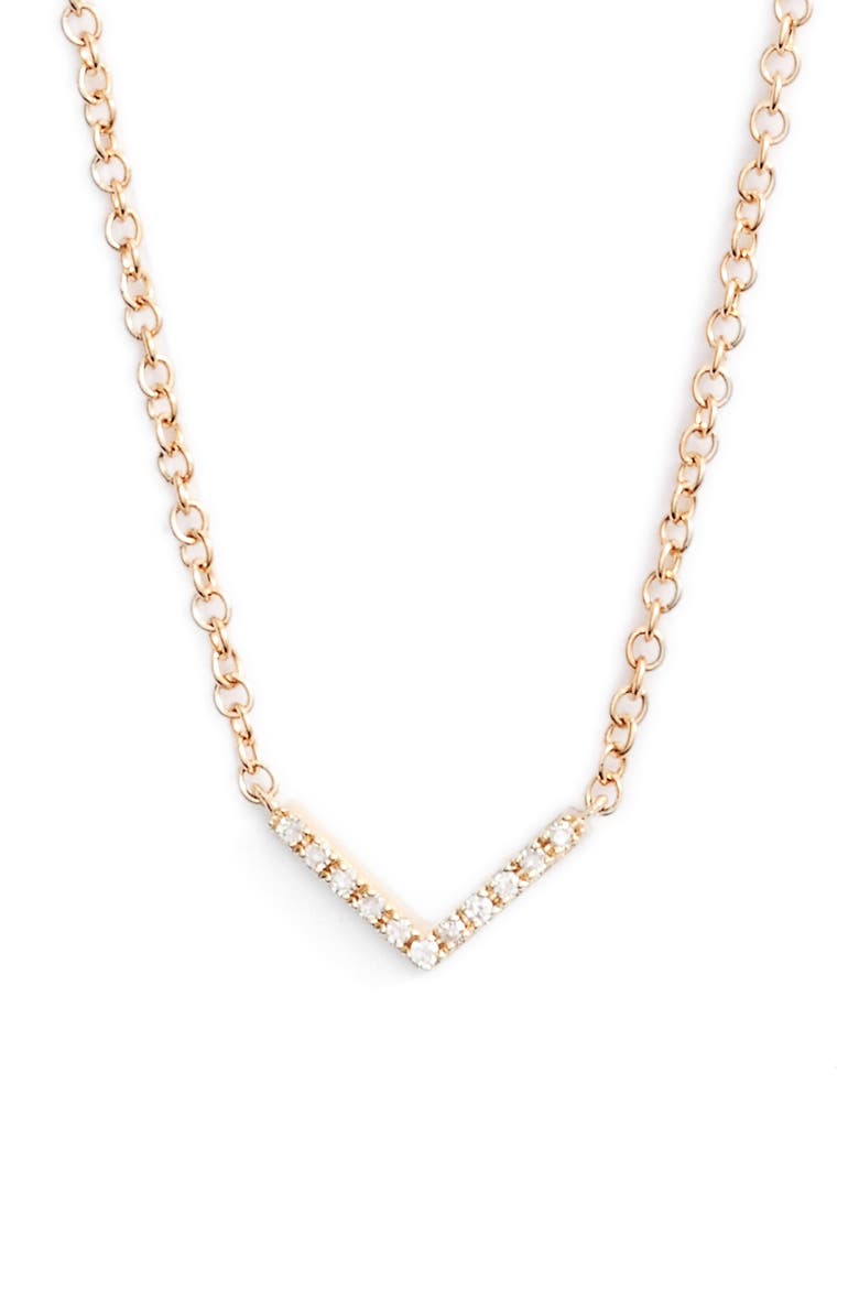 Mini Chevron Diamond Pendant Necklace, Main, color, YELLOW GOLD