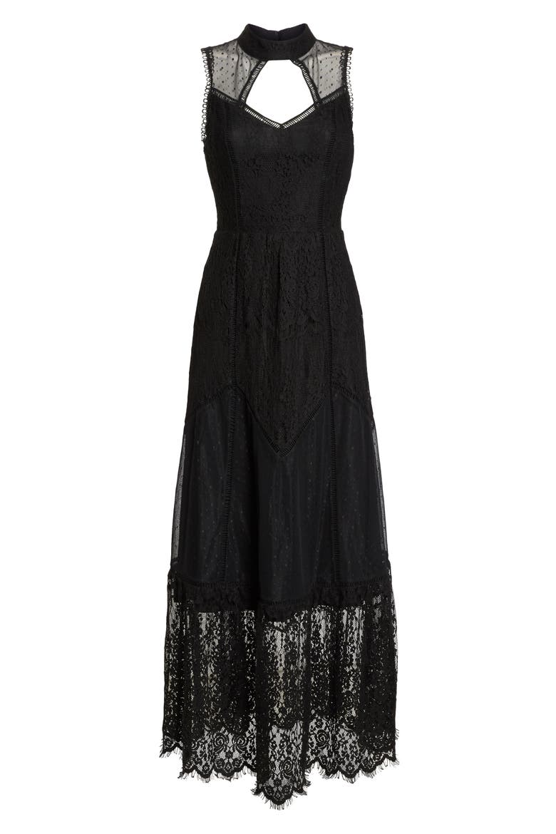 Mixed Lace Gown, Alternate, color, BLACK