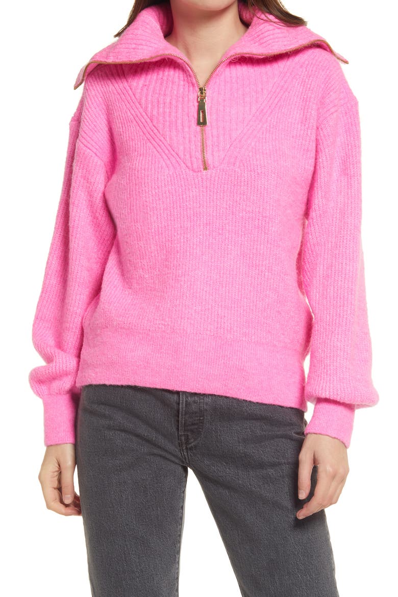 Half Zip Sweater, Main, color, BRIGHT PINK