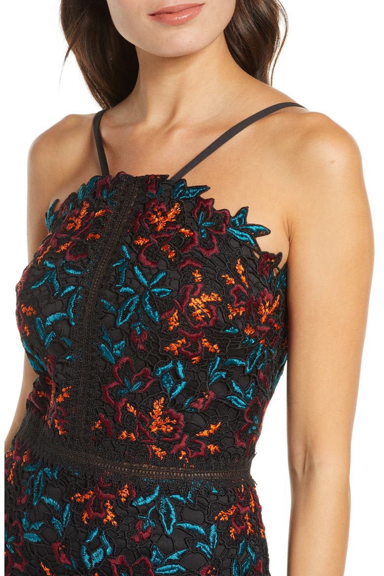 Payge Halter Neck Lace Cocktail Dress, Alternate, color, BLACK