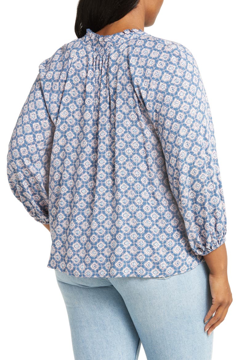 Floral Print Split Neck Shirt, Alternate, color, BLUE ENSIGN- PINK LUNA GEO