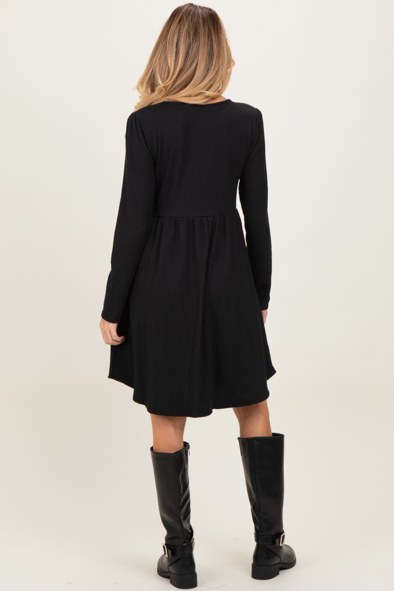 Textured Rib Long Sleeve Dress, Alternate, color, Black