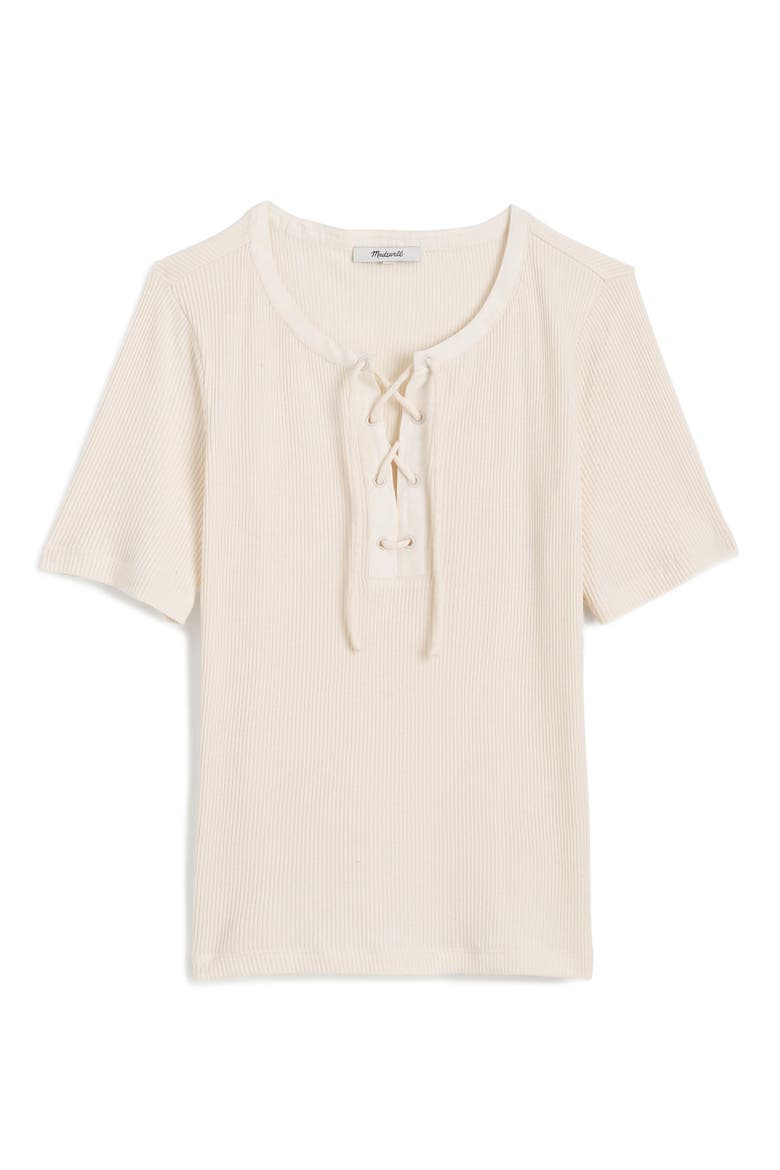 Rib Lace-Up Short-Sleeve T-Shirt, Alternate, color, VINTAGE IVORY