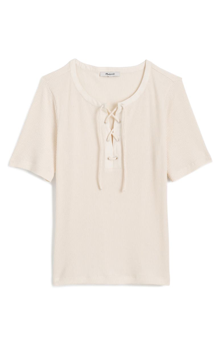 Madewell Rib Lace-Up Short-Sleeve T-Shirt, Alternate, color, Vintage Ivory