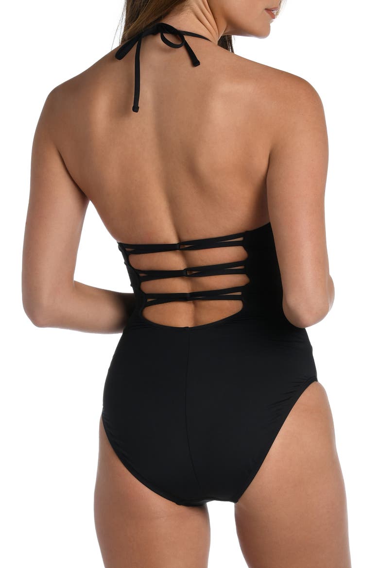 Halter One-Piece Swimsuit, Alternate, color, BLACK