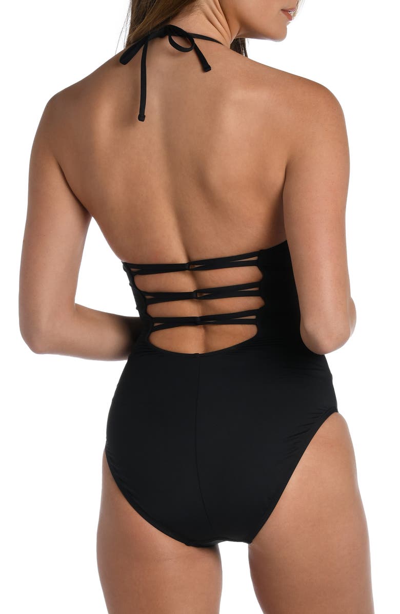 La Blanca Halter One-Piece Swimsuit, Alternate, color, Black
