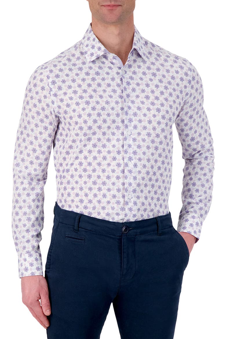 Slim Fit Floral Performance Dress Shirt, Main, color, LAVENDER