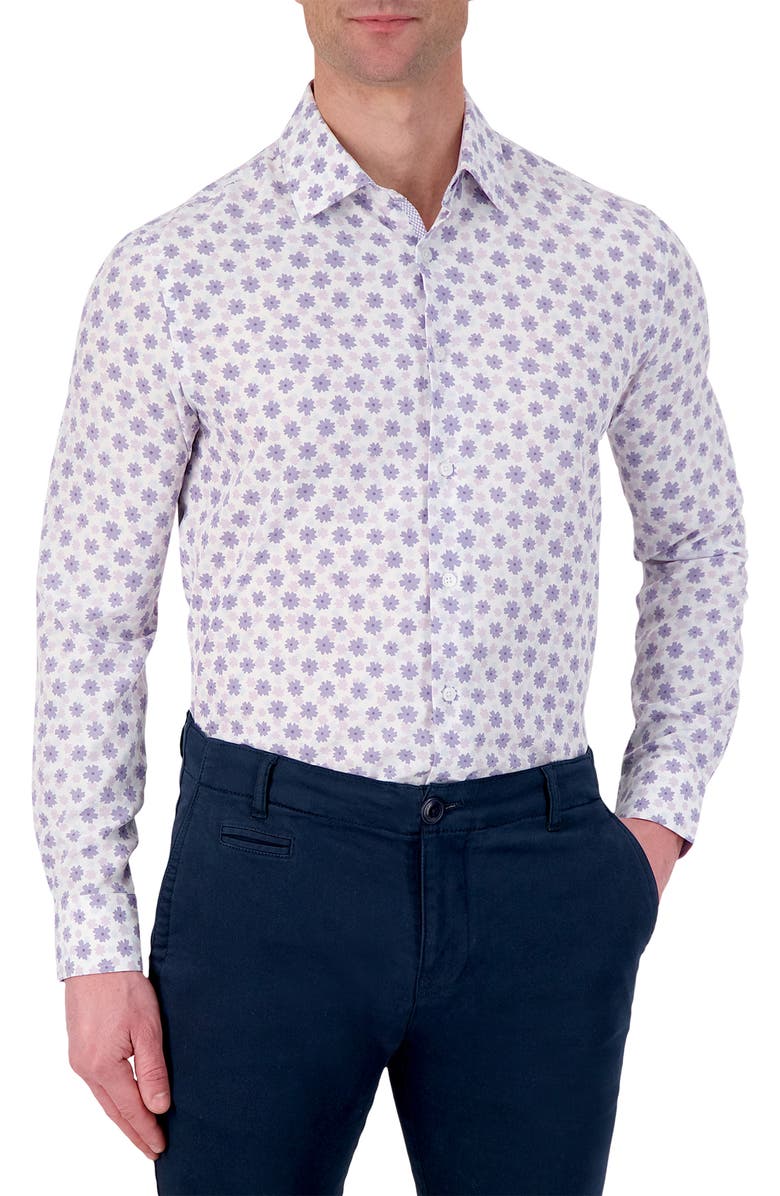 Report Collection Slim Fit Floral Performance Dress Shirt, Main, color, Lavender