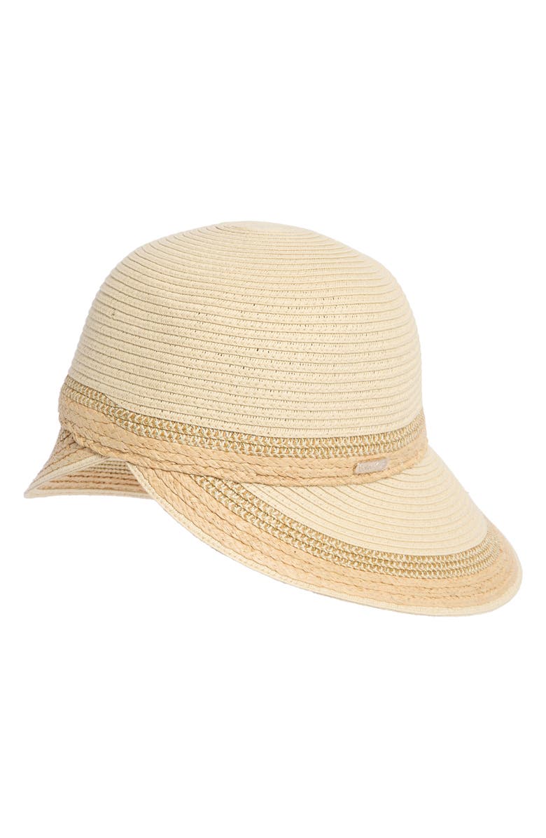 Calvin Klein Metallic Raffia Straw Reader Hat, Alternate, color, Natural