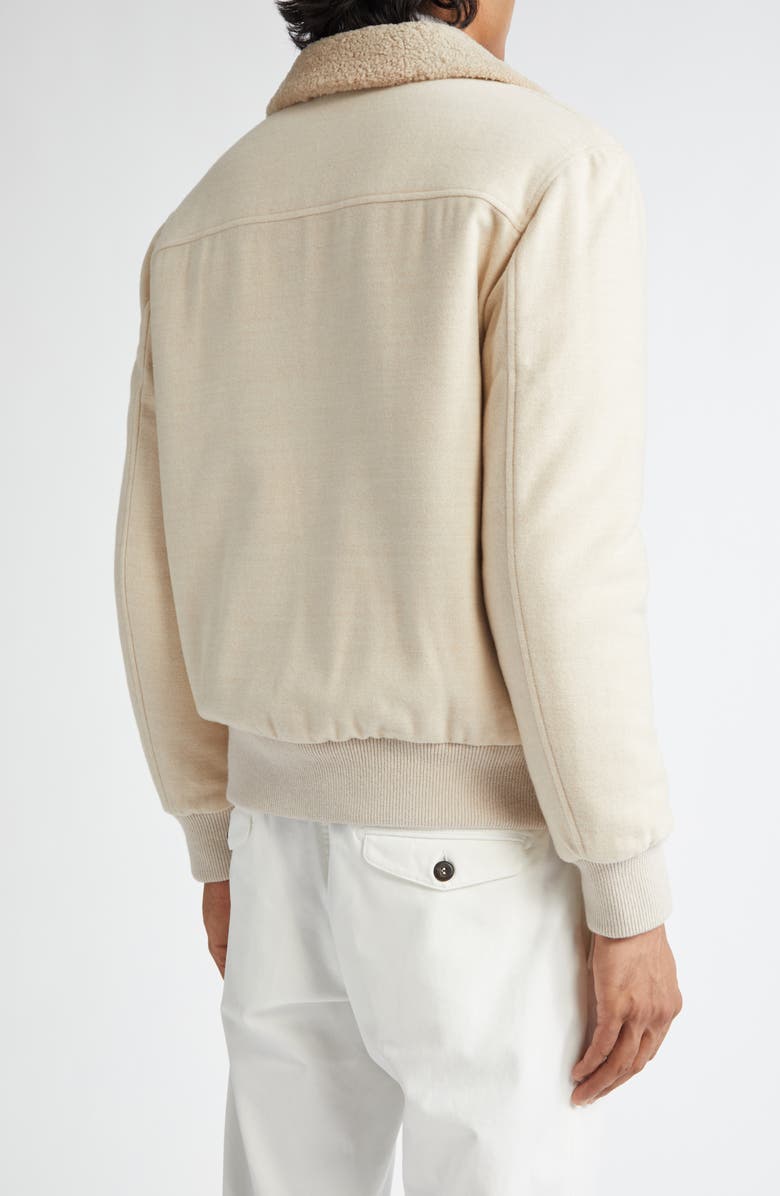 Eleventy Boiled Wool & Genuine Shearling Bomber Jacket, Alternate, color, Sand