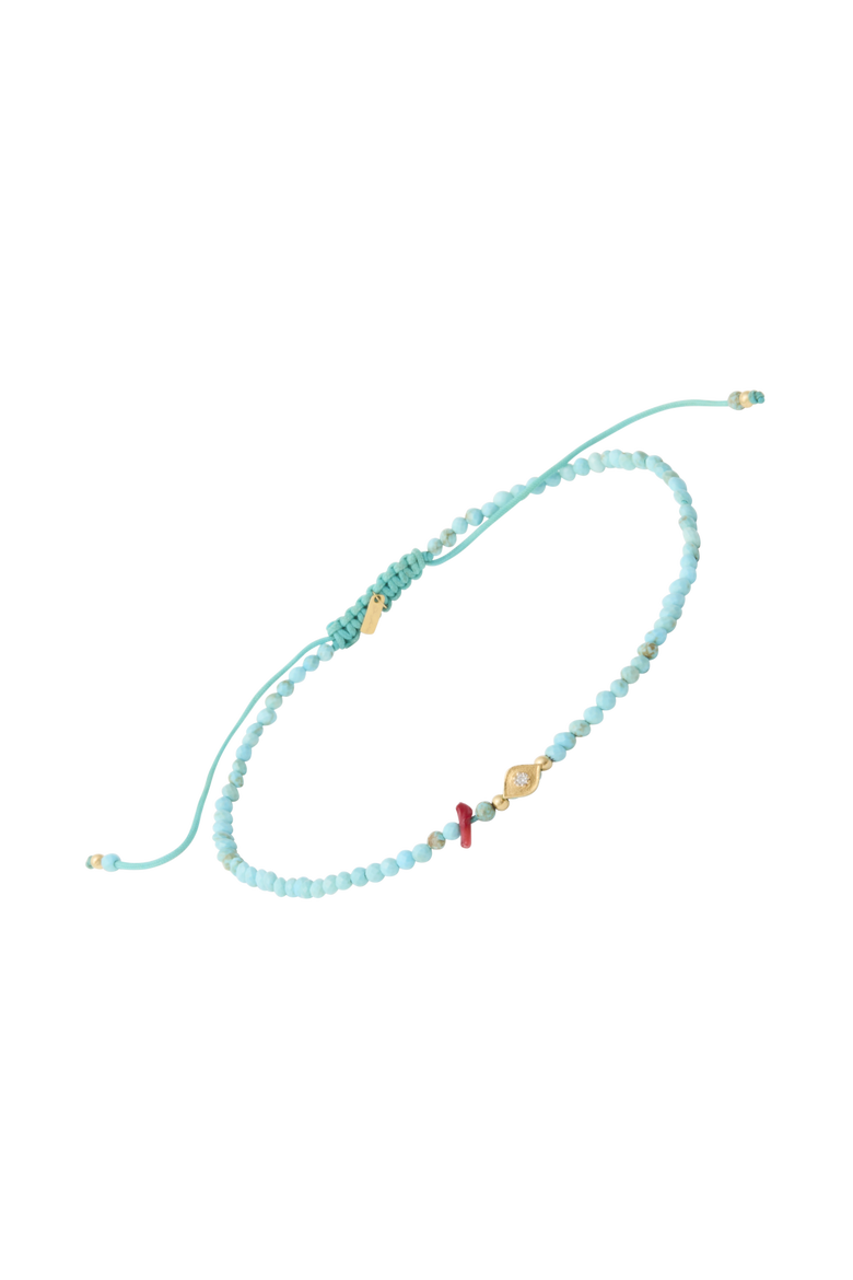 18K Evil Eye Turquoise Beaded Pull-Cord Bracelet, Main, color, Turquoise