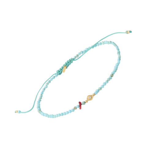 18K Evil Eye Turquoise Beaded Pull-Cord Bracelet