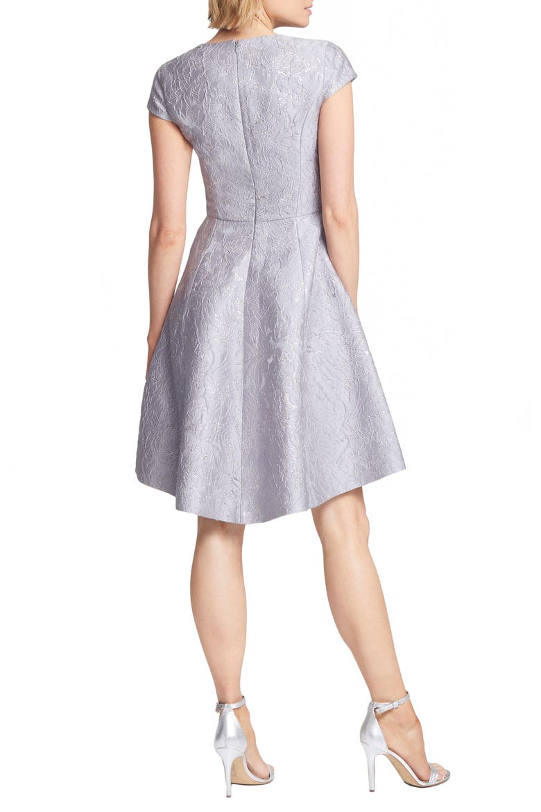 Heritage Metallic Jacquard High/Low Cocktail Dress, Alternate, color, SILVER GREY