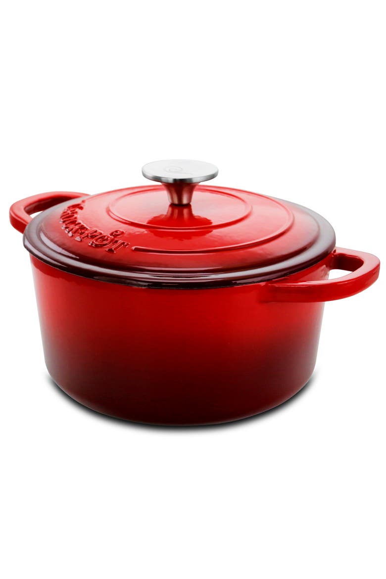 3 Quart Enameled Cast Iron Casserole with Lid, Main, color, Red
