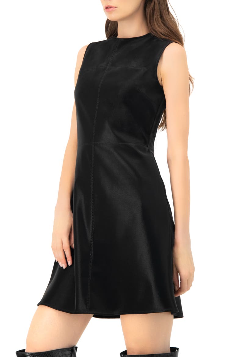 Sleeveless High Shine A-Line Dress, Alternate, color, Black