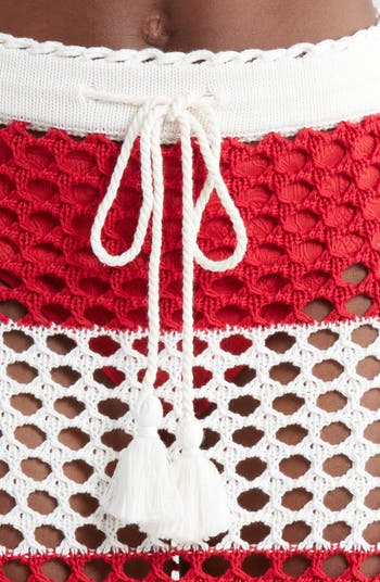 FARM Rio Red Stripes Crochet Cotton Cover-Up Maxi Skirt