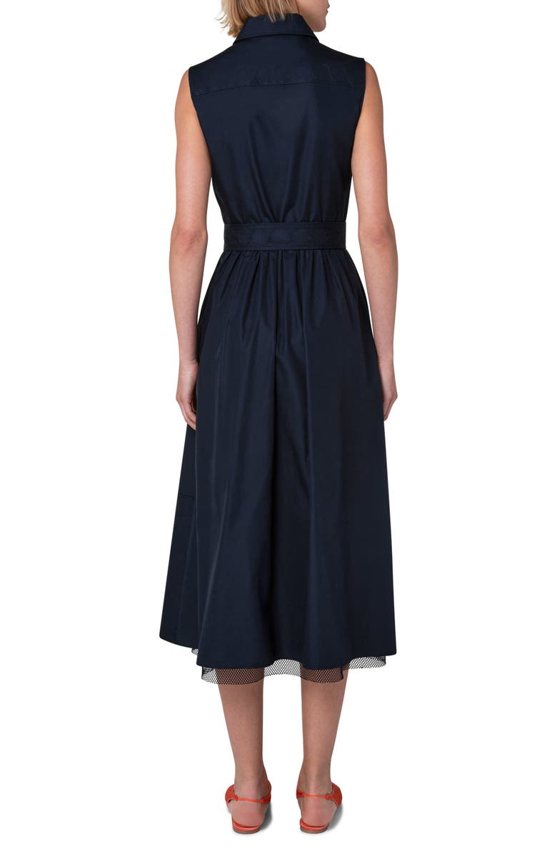 Akris punto Belted Poplin & Layered Mesh Midi Shirtdress, Alternate, color,