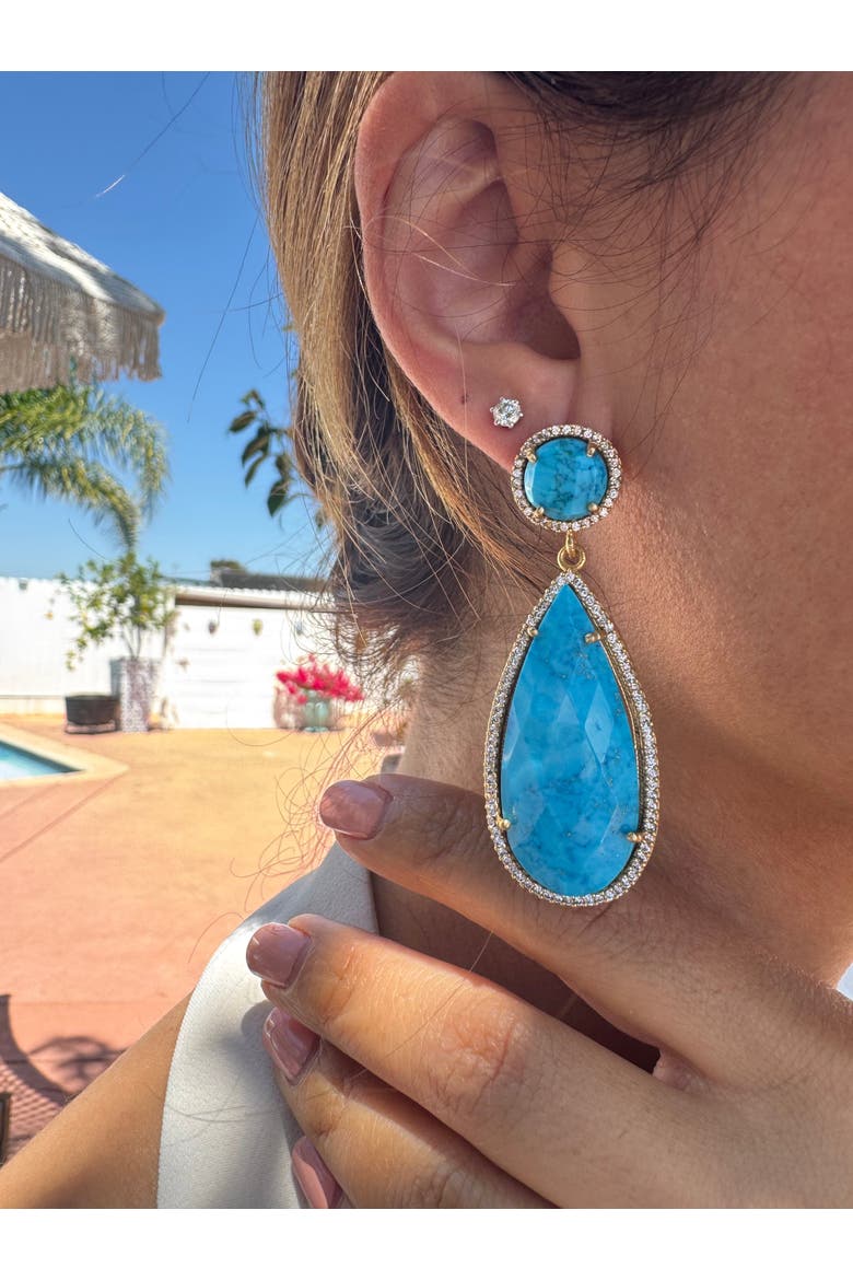 Large Pear Turquoise Earrings, Alternate, color, Turquoise
