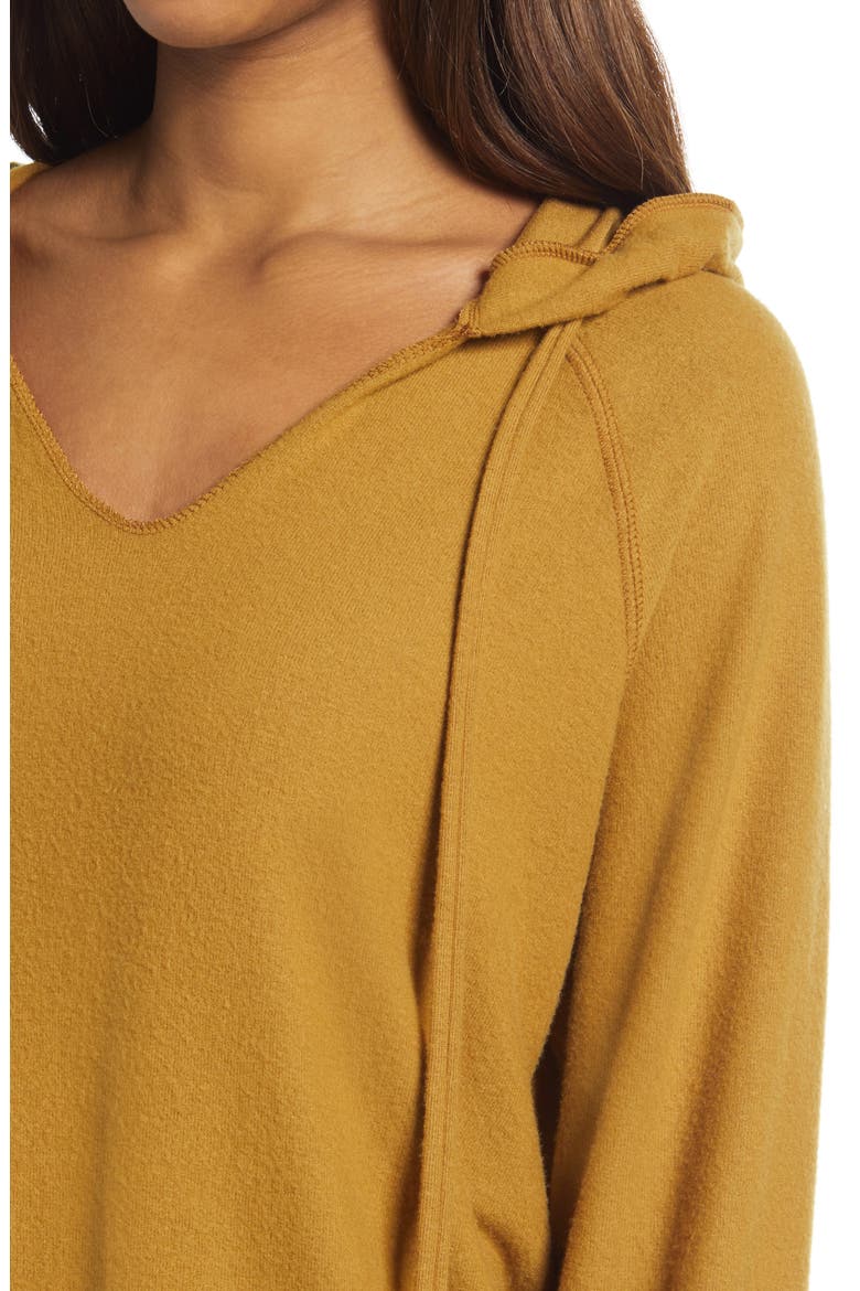 Cozy V-Neck Hooded Sweatshirt, Alternate, color, TAN CUMIN