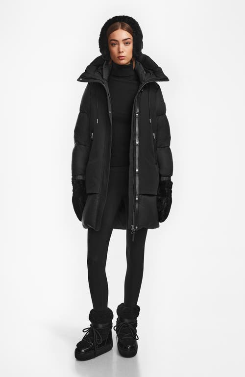 Rudsak LAYAN WOMEN'S MID-LENGTH DOWN PARKA WITH FAUX SHEARLING TRIM in Black 