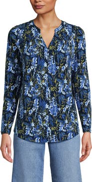 Lands' End Long Sleeve Lightweight Jersey Notch Neck Tunic Top