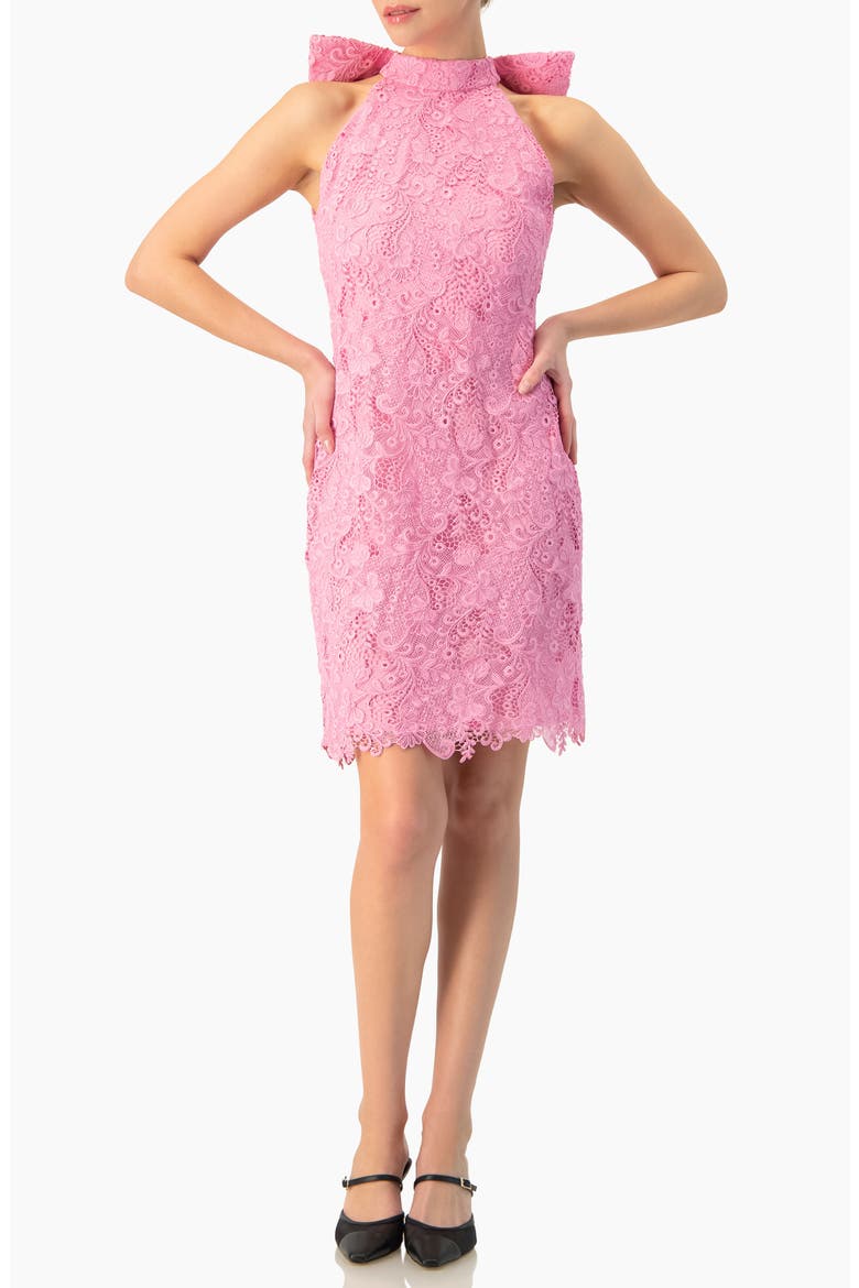 Lace Halter Bow Mini Dress, Alternate, color, Pink