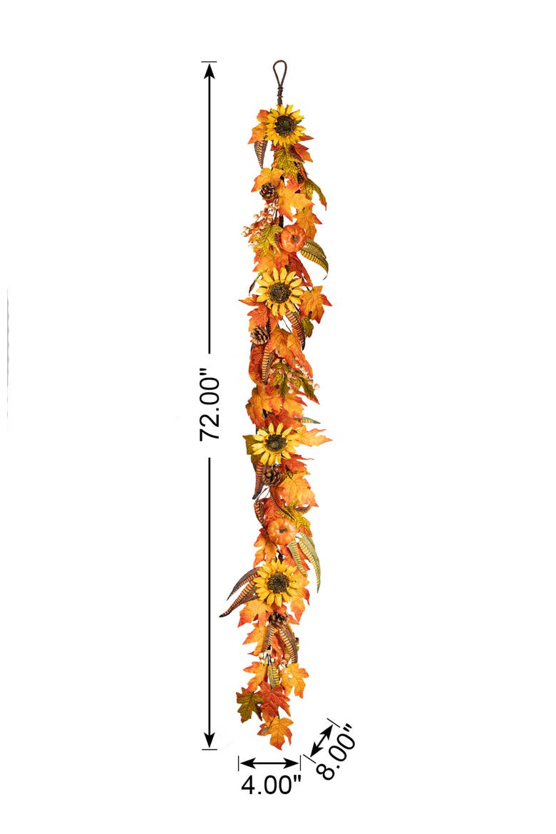 6ft Fall Maple Leaf and Sunflower Garland, Alternate, color, Orange