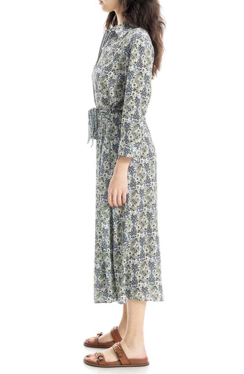 MAX STUDIO Cuffed Sleeve Midi Shirtdress, Alternate, color, Birch/ Blue Cara Folk Flower