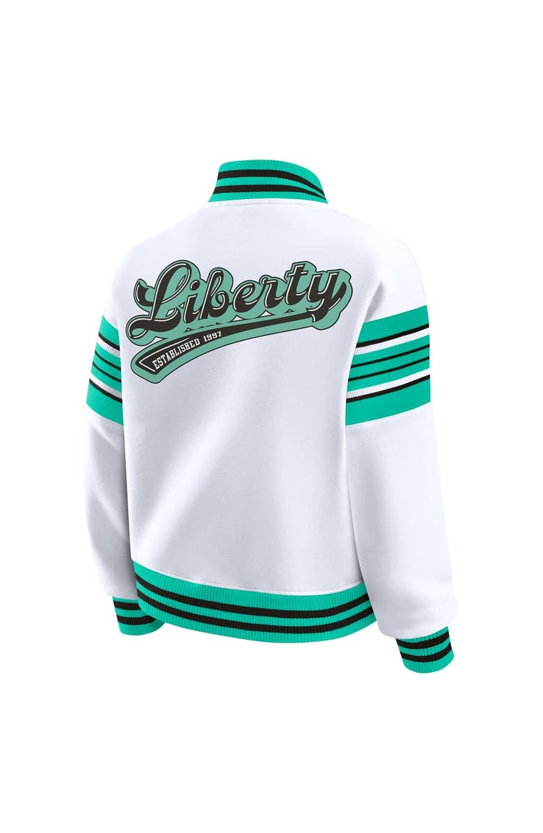 WEAR by Erin Andrews Women's WEAR by Erin Andrews White/Mint New York Liberty Full-Snap Fleece Sweatshirt Jacket, Alternate, color, White
