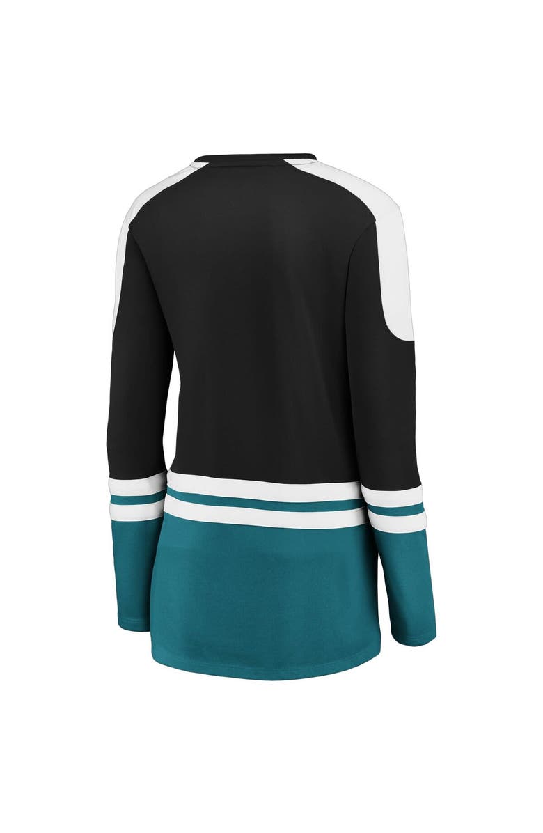 FANATICS Women's Fanatics Branded Black/Teal San Jose Sharks Iconic Slapshot Long Sleeve Notch Neck T-Shirt, Alternate, color, 