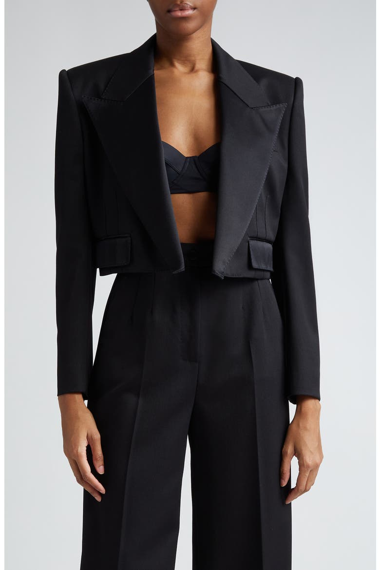 Wool Blend Crop Tuxedo Jacket, Main, color, NERO