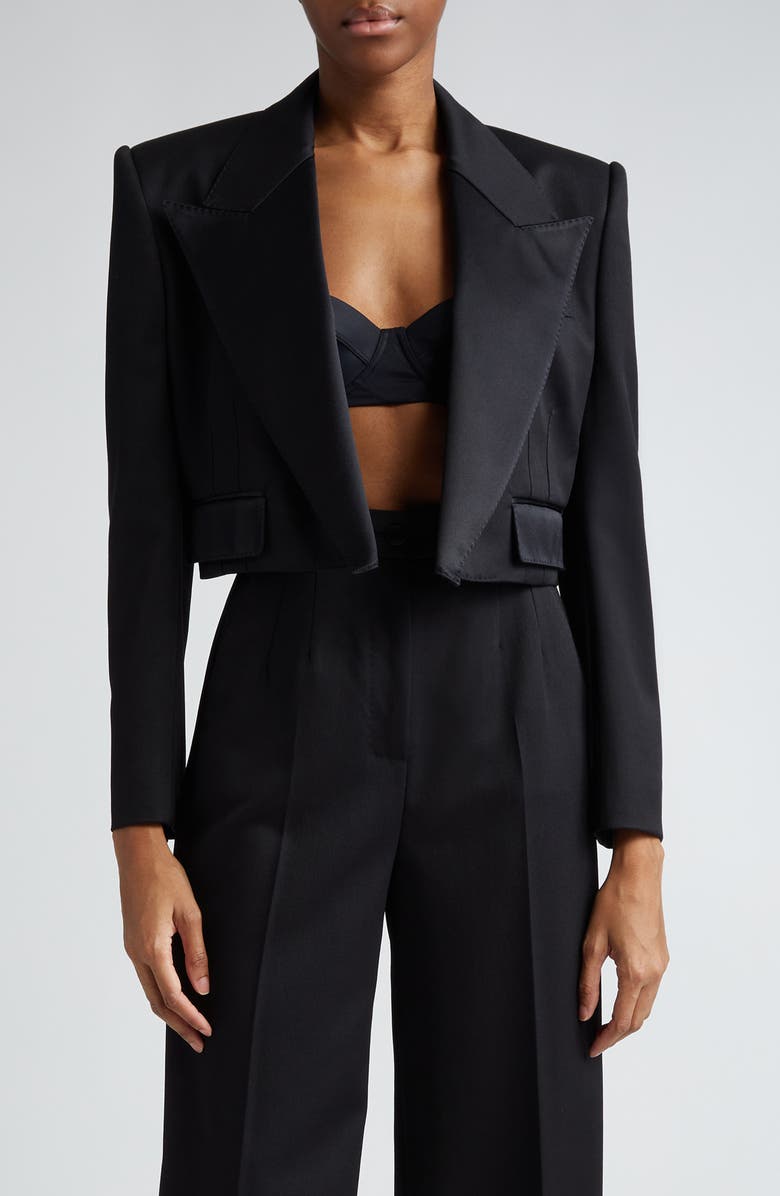 Dolce&Gabbana Wool Blend Crop Tuxedo Jacket, Main, color, Nero