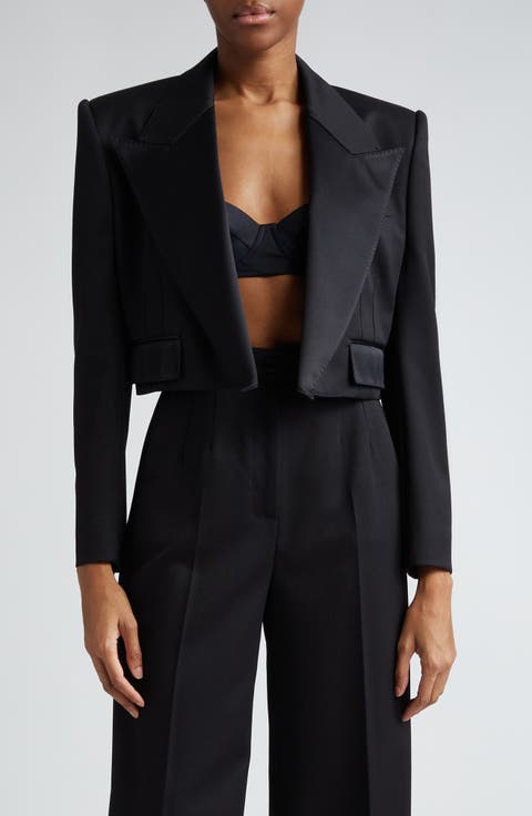 Wool Blend Crop Tuxedo Jacket