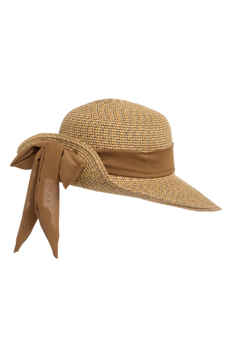 Nine West Bow Floppy Hat, Alternate, color, Brown Combo