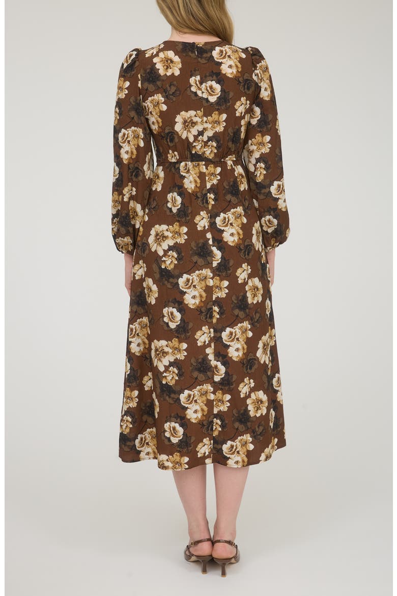 Floral Long Sleeve Maxi Dress, Alternate, color, BROWN MULTI
