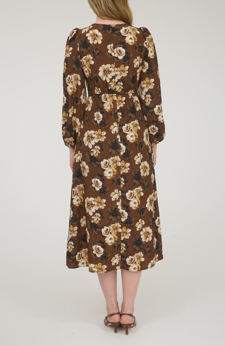 AUGUST SKY Floral Long Sleeve Maxi Dress, Alternate, color, Brown Multi