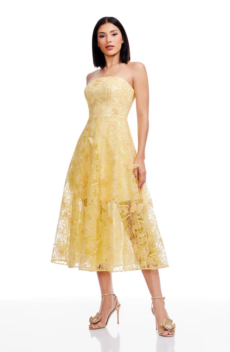 Dress the Population Kailyn Butterfly Lace Strapless Cocktail Dress, Alternate, color, Golden Haze