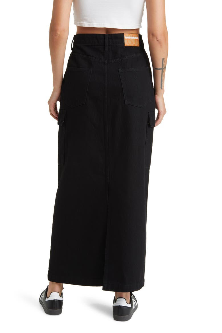 Denim Maxi Skirt, Alternate, color, BLACK